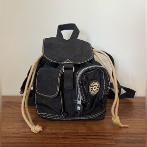 Authentic Kipling Black Mini Backpack Honeybee Drawstring with Flap